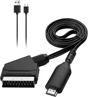 SCART to HDMI Converter 1M with 720P/1080P Switch SCART Input to HDMI Output Lead with 50cm USB Cable Adapter Connect for DVD Player to TV VHS Xbox PS3 Sky Projector and Monitor