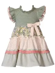 NEW Bonnie Jean Girls Size 4 "GREEN TAN MIXED PRINT" Tiered Mash-up Dress NWT