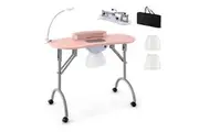 Costway Modern Manicure Nail Desk Portable&Folding Nail Care Table w/ Dust Collectorm LED Lamp Pink