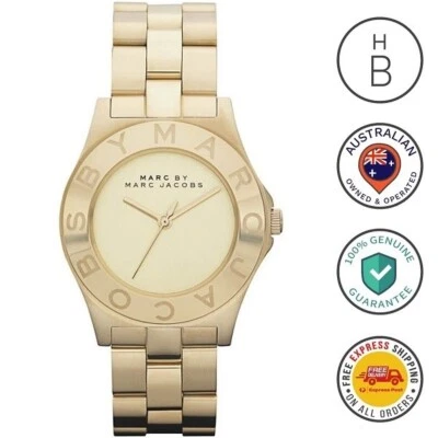 New RARE Marc By Marc Jacobs Womens Watch Blade Gold Tone Engraved Bezel MBM3126