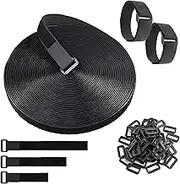 1"x32ft Adjustable Cable Straps with 25 Buckles, Reusable Fastening Cable Straps,Free Cut Length, Hook and Loop Securing Strap for Cable Tidy, Wire Management, Cord Organiser, Black
