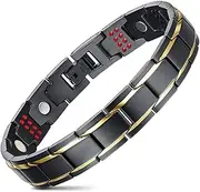 'JFUME Men Magnetic Bracelet 18k Gold Plated Stainless Steel Jewelry with Link Remove Tool 8.5'' Adjustable'
