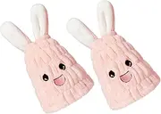 TOGEVAL 2pcs Microfiber Hair Towel Cap for Cute Bunny Ears Design Super Absorbent Quick Dry Hair Wrap for Showers Baths