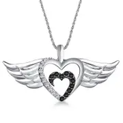 0.13 CT. T.W. Enhanced Black and White Natural Diamond Double Winged Hearts Pendant in Sterling Silver