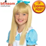 W773 Child Girls Wonderland Princess Alice Costume Wig Long Blonde Book Week