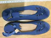 Women Casual Flats Hollow Out Round Toe Summer Sandals Blue (Size:40)