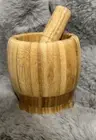 Bamboo Mortar and Pestle, Set for Grinding and Crushing Garlic, Kitchen Tool