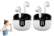 2pcs Wireless Headphones Touch Control Bluetooth Earbuds with LED Display for Sport Outdoor-White