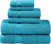 LINENOVA 100% Combed Cotton 650GSM Bath Towel Set of 6 - Includes 2 Bath Towels, 2 Hand Towels, 2 Face Washers, Super Soft Highly Absorbent Towels for Bathroom, Gym, Hotel - Teal