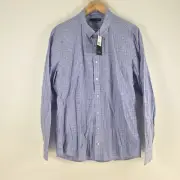 NEW Saba mens button up shirt size XL blue purple check long sleeve 094414