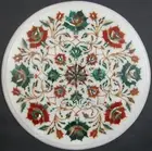 12 Inches Gemstone Inlay Work Coffee Table Top Round Marble End Table for Office
