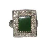 Women's Antique Chinese Inspired Sterling Silver and Jade Ring