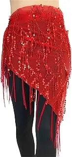 [Generic] Belly Dance Hip Scarf Belly Dance Waist Chain Sequins Tassels Triangle Towel Performance Hip Towel Practice Wear Waist Chain Waist Towel Hip Towel Dance Belly Dance Waist Belt