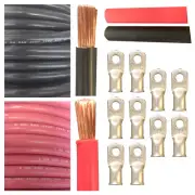 2 GAUGE Interconnecting Copper Cables Kit|5Ft Red|5Ft Black|10pc 5/16in Lugs