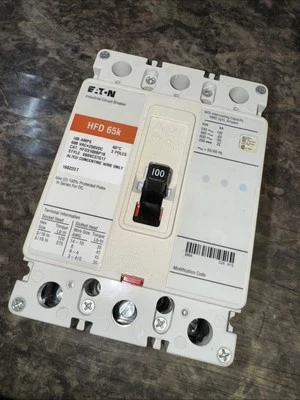 NEW HFD3100 Eaton 3pole 100amp 600v Hfd 65k Molded Case Circuit Breaker