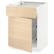 METOD / MAXIMERA base cab w wire basket/drawer/door, white/Askersund light ash effect, 60x60x80 cm