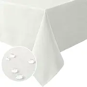H.VERSAILTEX Linen Textured Tablecloth Wrinkle Free, Spill-Proof Waterproof Table Cover for Dining, Machine Washable - Kitchen Dining Decor for Indoor and Outdoor Events,137×203cm,Ivory