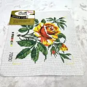 Vintage Bucilla Tinted Tapestry Rose Canvas Cross Stitch Cotton Floral 12" NWT