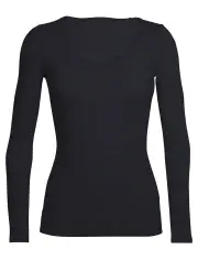 Icebreaker Siren Womens Sweetheart Long Sleeve Merino T-Shirt - Black - XL