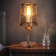 AIRTWESD E27 Table Lamp Metal Cage Light Table LED Desk Bedside Lamp Bedroom Reading Rustic Industrial Vintage LED Bedside Lamp Decorative