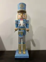 14 Inch Light Blue, Gold, and Silver Nutcracker Decor