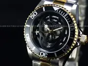 Rare Invicta Men's 43mm Pro Diver SKULL AUTOMATIC NH3HA Gold Two Tone SS Watch