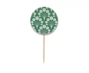 Green White Star Flower Decorative Toothpick Flags Round Labels Party Decoration