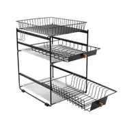 Kitchen Organiser Carbon Steel Dish Drawer Rack Over Sink Drying Bowl Plate Storage 3 Tier