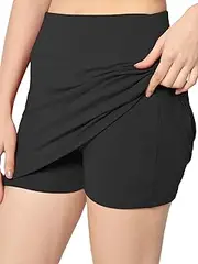 [Mehrang] Skirt with Shorts for Women's & Girl's Solid High Waist Flared Skater Short Mini Skirt