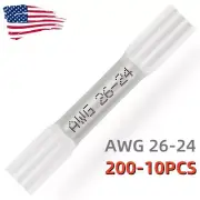 200x 26-24AWG White Wire Butt Connector Heat Shrink Splice Terminal Waterproof