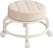 Fonowx Round Roller Stool for Pedicure - PU Leather Seat Padded Comfortable Universal Swivel Chair With Casters and Pulley Wheel for Garage, White
