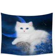 Cats Art Blue Moon Night Kitten Tapestry