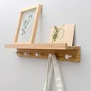 Bamboo Wall Mounted Floating Shelf with Hook for Bathroom and Living Room Storage (61 x 12 x 8cm)