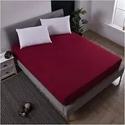 [BoNene] Queen Sheets Solid Color Fitted Sheet Mattress Cover with All-Round Elastic Rubber Band Bed Sheet for Twin Full Queen King Single Double Size Queen Sheet Set (Color : Wine red, Size : Belgium)