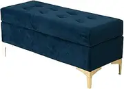 Footstool Shoe Changing Stool Thick Velvet Cushion Comfortable Bench with Metal Feet 150kg Load for Bedroom Living Room Corridor Ottomans (Color : Blue, Size : 100cm/39in) (Blue 90cm/35.4in)
