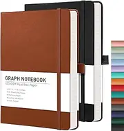 Graph Grid Paper Notebook 2 Pack - RETTACY Graph Paper Notebook with 384 Pages,Hard Cover,100gsm Thick Graph Paper,5.75'' × 8.38''