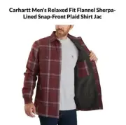 New! 3XLT Carhartt Relaxed Fit Flannel Sherpa-Lined Snap Shirt Jac Dark Cedar