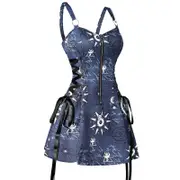 Celestial Sun Moon Print Lace Up Mini Dress Summer Gothic Women Square Neck Witch Dresses