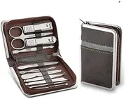 11-26 Pcs Manicure Set Stainless Steel Nail Clippers Cuticle Nipper Pedicure Care Tool Dead Skin Scissor Cleaning Grooming Kit,Brown,11pcs