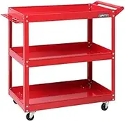 Giantz 3 Tier Steel Tool Trolley, Tools Storage Trolleys Cart Mechanic Rolling Carts Garage Bar Workshop Warehouse Organiser, 150kg Capacity Rust Resistant Lockable Castors Red