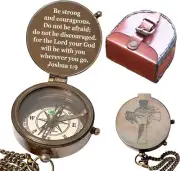 Be Strong and Courageous Brass Religious Compass Gift Confirmation Baptism Ea...
