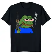 Pepe Frog Smoking Holding Gun Funny Novelty Tee Size S-5XL
