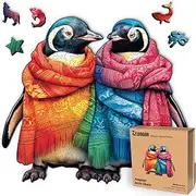 LEOGOR 200 Piece Wooden Puzzles for Adults - Penguins Arctic Charm - (Medium Size, 12.8 x 11.4 inches) - Colorful Mosaic with Extraordinary 30 Animal Shaped and Nature Inspired Wood Jigsaws