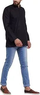 [Sojanya] Men's Short Kurta Cotton Linen Blend Large Black