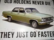 Holden HR Pale Green Sedan W/ White Roof & Venetian Blinds Metal Sign