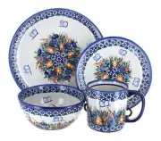 Blue Rose Polish Pottery Spring Butterfly 16 PC Dinnerware Set