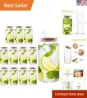 16-Piece Borosilicate Glass Drinking Set with Bamboo Lids & Leak-Proof Straws