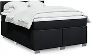 vidalXL Box Spring Bed Black - Double Fabric, Durable Polyester Bed Frame with LED Lights and Medium Firm Pocket Spring Mattress, Removable Topper, 190x144x100.5 cm