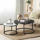 Chic Round Coffee Table Set of 2 – Marble Nesting Tables, Grey & White