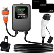 Type2 EV Charger Wallbox, 7KW 1Phase, 32A, EV Charging Station with Australian 3PIN Waterproof Plug, Adjustable Current, Wall-Mounted EV Charger with 5M Cable (Swipe Card Version, with 2 Cards)